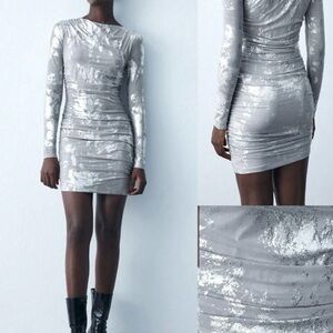 SHEIN Silver Long Sleeve Bodycon Dress for Night Out
